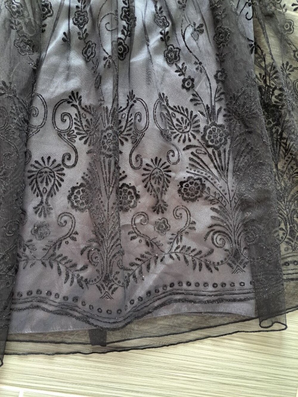 Black Goth Mesh Layered Midi Skirt Floral Zip Womens 18 Fairy Cottage Whimsygoth - Picture 2 of 9